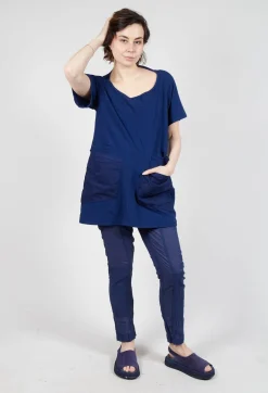 Longline T-Shirt with Front Patch Pockets in Ocean