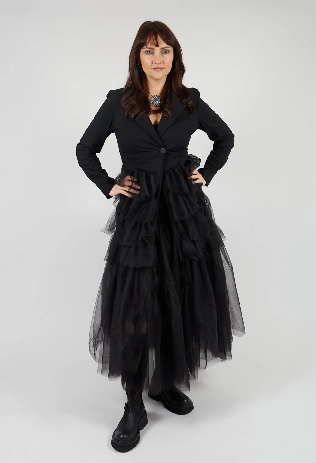 Longline Tulle Coat in Black