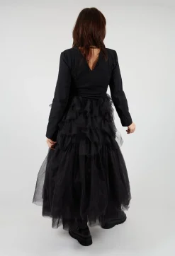 Longline Tulle Coat in Black