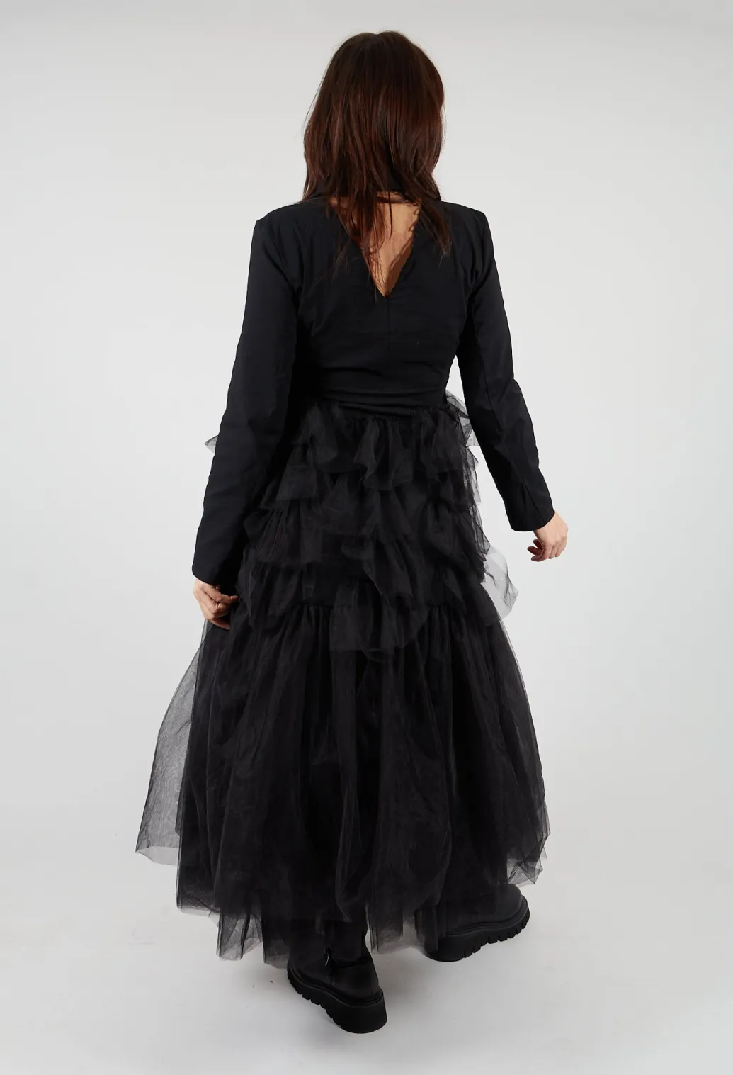 Longline Tulle Coat in Black