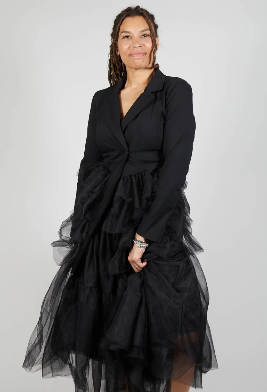 Longline Tulle Coat in Black
