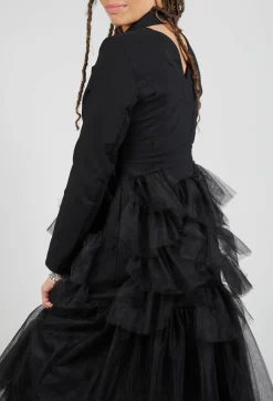 Longline Tulle Coat in Black