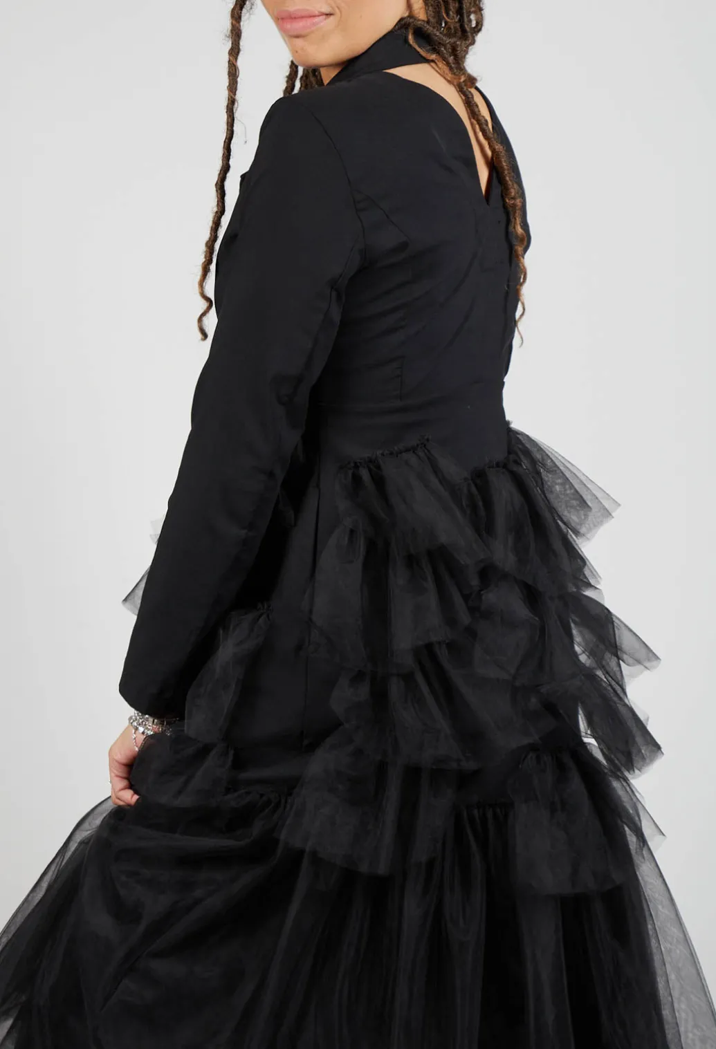 Longline Tulle Coat in Black