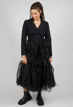Longline Tulle Coat in Black