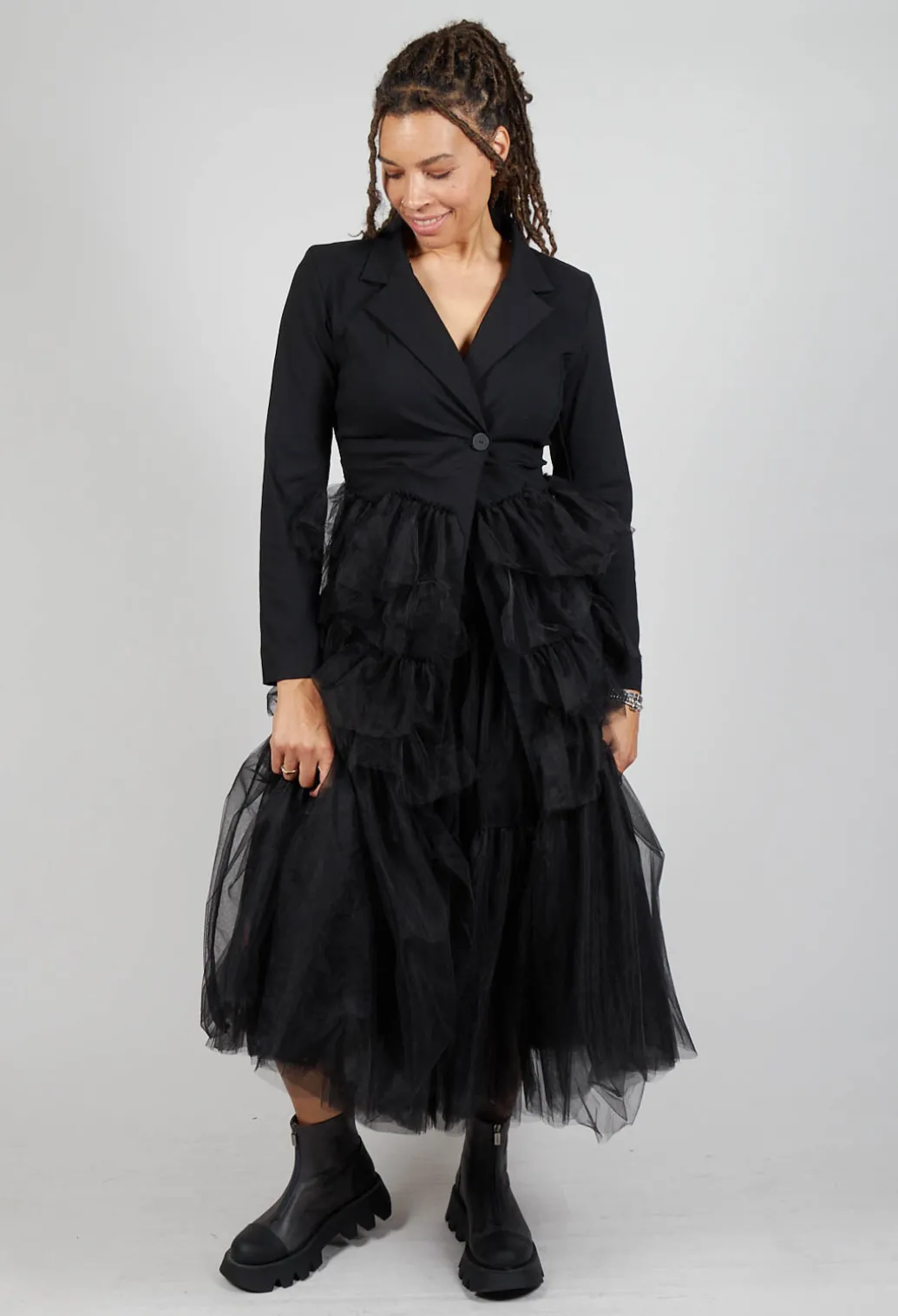 Longline Tulle Coat in Black