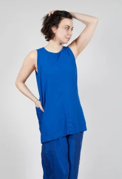 Longline Vest Top with Back Patch Pockets in Royal (Pictured in Greige)