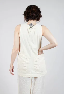 Longline Vest Top with Back Patch Pockets in Greige