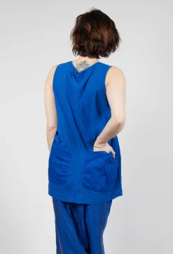Longline Vest Top with Back Patch Pockets in Royal (Pictured in Greige)