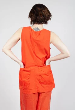 Longline Vest Top with Back Patch Pockets in Mandarine