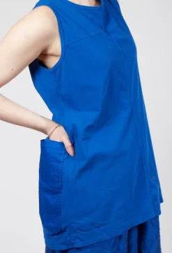 Longline Vest Top with Back Patch Pockets in Royal (Pictured in Greige)