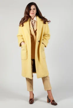 Longline Wool Coat in Cream Yellow