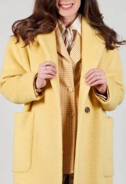 Longline Wool Coat in Cream Yellow