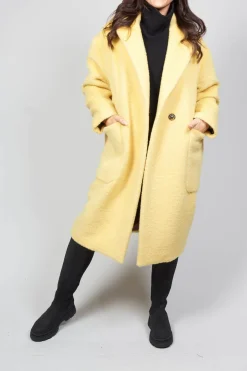 Longline Wool Coat in Cream Yellow