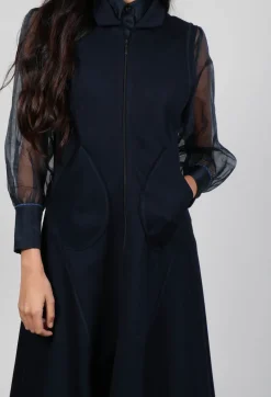 Longline Zip up Jacket in Dark Blue