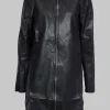 Longline Zip Up Leather Jacket in Black