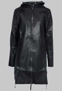 Longline Zip Up Leather Jacket in Black