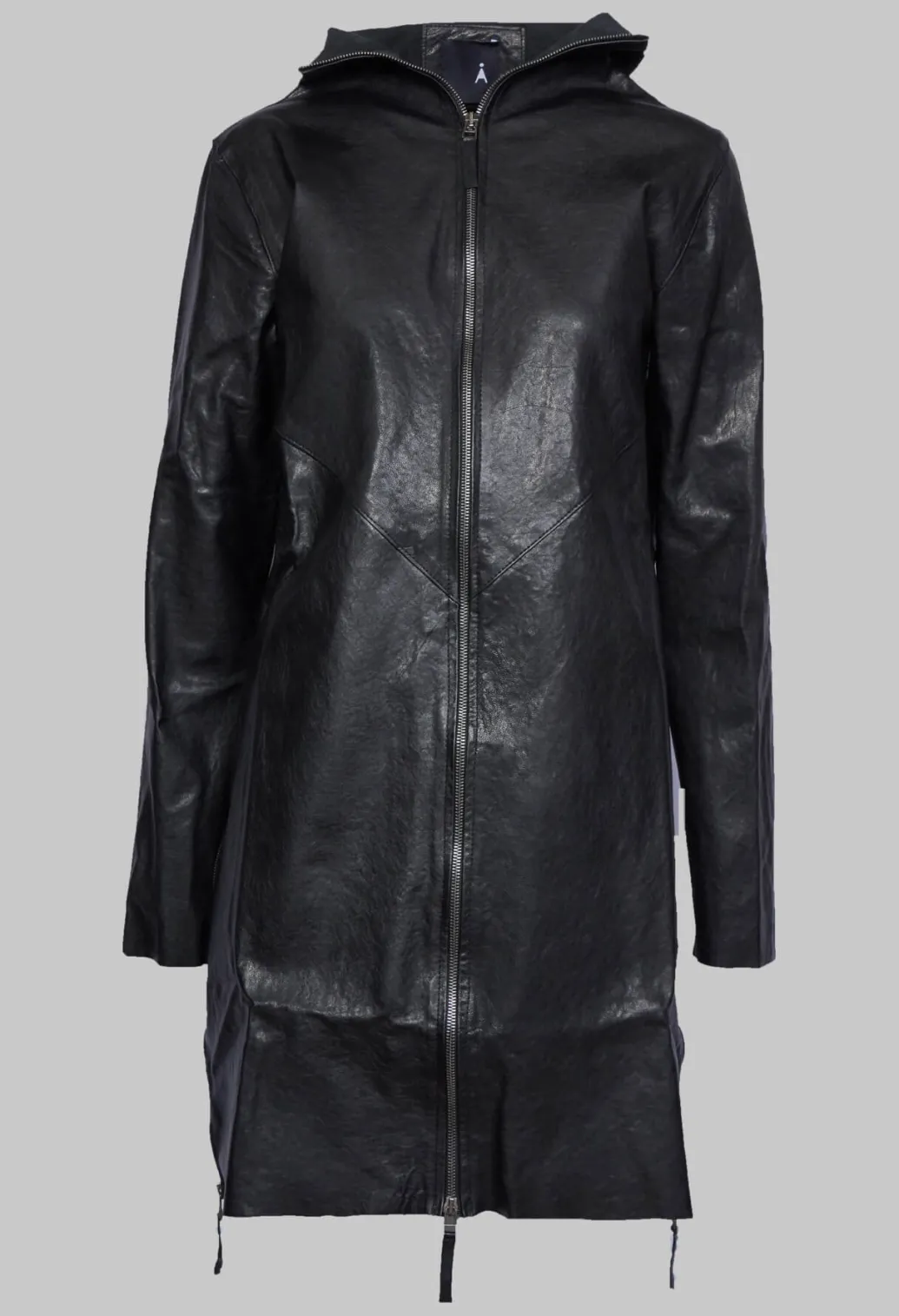 Longline Zip Up Leather Jacket in Black