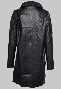 Longline Zip Up Leather Jacket in Black
