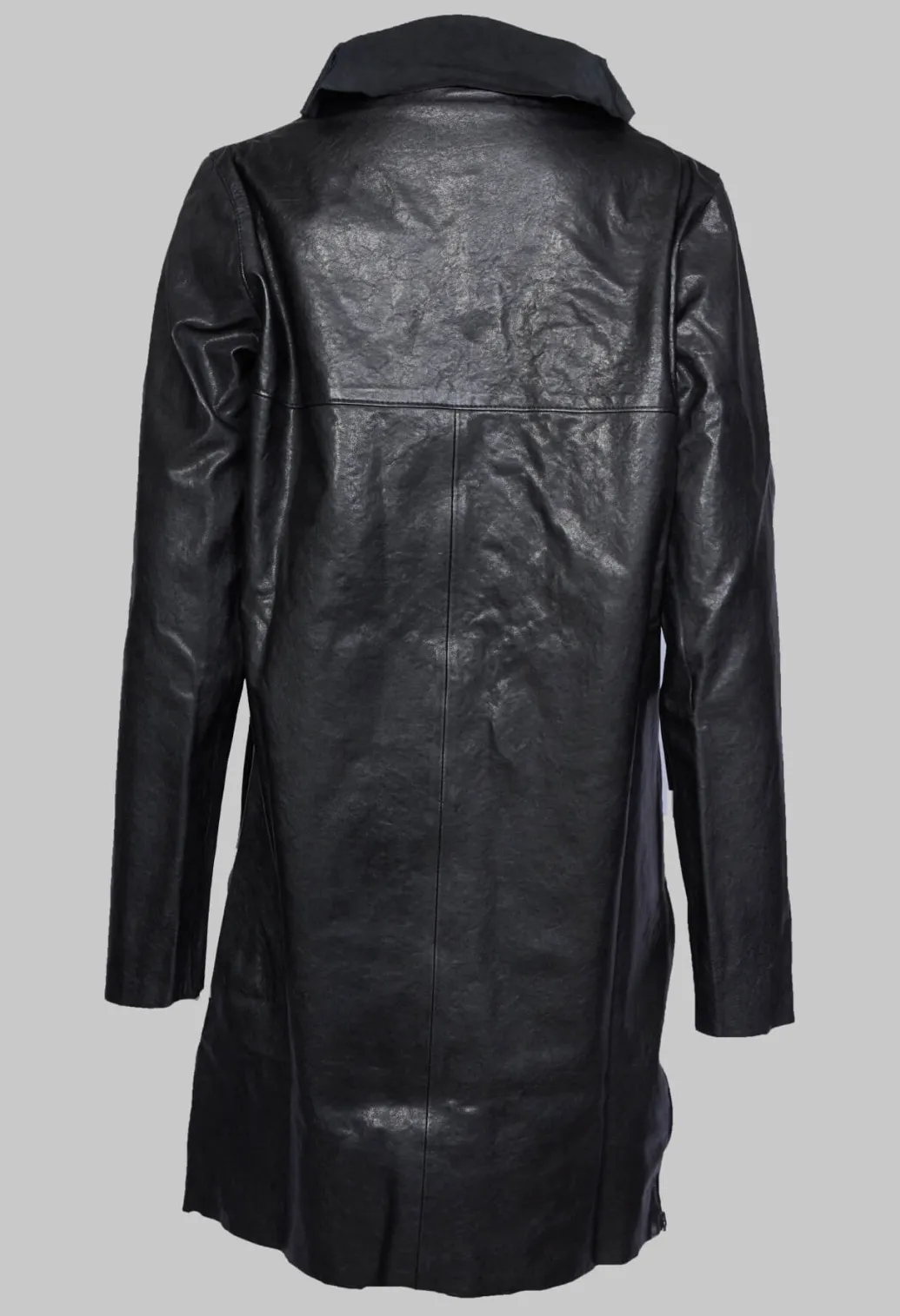 Longline Zip Up Leather Jacket in Black