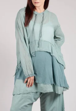 Longsleeved Hoodie Tunic in  Pale Turquoise