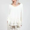Loose Blouse with Lace Layers at Hem in Ecru