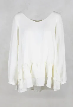 Loose Blouse with Lace Layers at Hem in Ecru