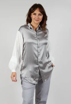 Loose Fit Shirt with Contrasting Arms In White and Grey