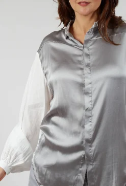 Loose Fit Shirt with Contrasting Arms In White and Grey