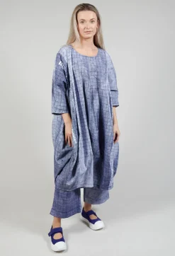 Loose Fit Tulip Hem Dress in Placed Azur Print