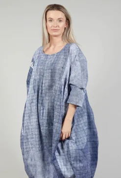 Loose Fit Tulip Hem Dress in Placed Azur Print