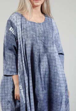Loose Fit Tulip Hem Dress in Placed Azur Print