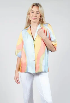 Loose Silk Blouse in Shades Print