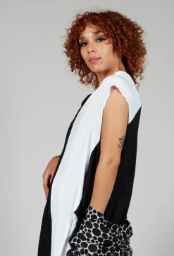 Loose V-Neck Dress in Black and White