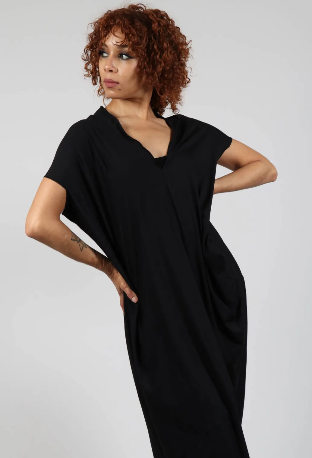 Loose V-Neck Dress in Black