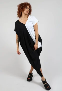 Loose V-Neck Dress in Black and White
