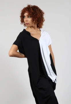 Loose V-Neck Dress in Black and White