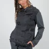Loose-Fit Asymmetrical Vest in Coal Print Cloud