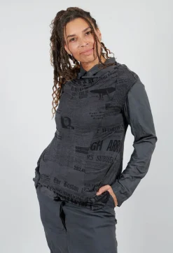 Loose-Fit Asymmetrical Vest in Coal Print Cloud