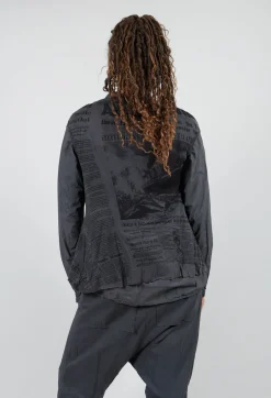 Loose-Fit Asymmetrical Vest in Coal Print Cloud