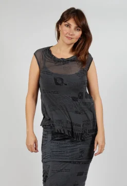 Loose-Fit Asymmetrical Vest in Coal Print Cloud