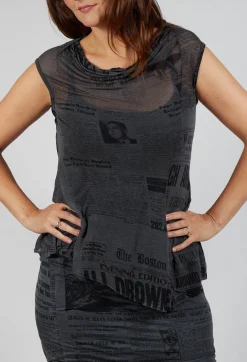 Loose-Fit Asymmetrical Vest in Coal Print Cloud