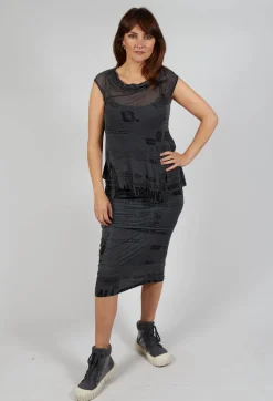 Loose-Fit Asymmetrical Vest in Coal Print Cloud