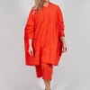 Loose-Fitting Pleated Midi Dress in Mandarine