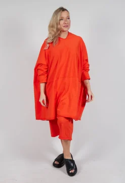 Loose-Fitting Pleated Midi Dress in Mandarine