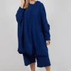 Loose-Fitting Pleated Midi Dress in Ocean