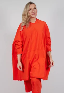 Loose-Fitting Pleated Midi Dress in Mandarine
