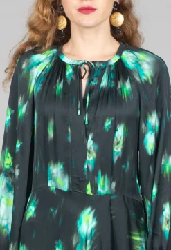 Louise Dress in Green and Black Print