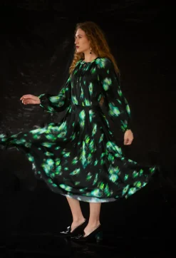 Louise Dress in Green and Black Print