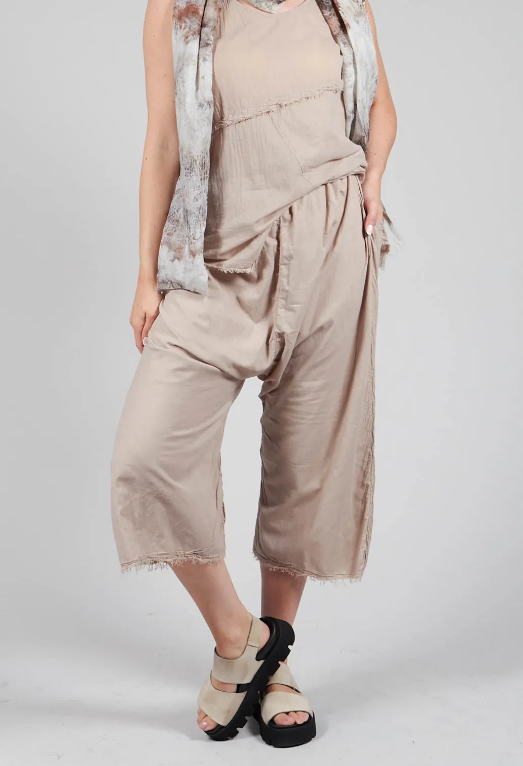 Low Crotch Pull on Trousers in Greige