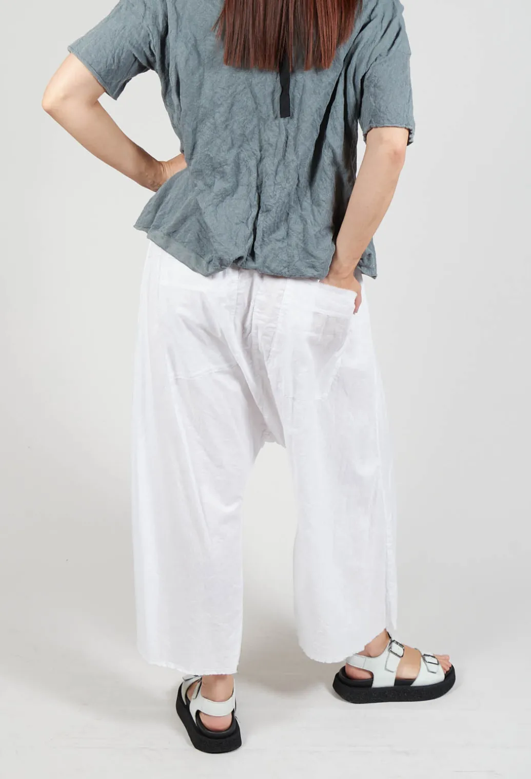 Low Crotch Pull on Trousers in White
